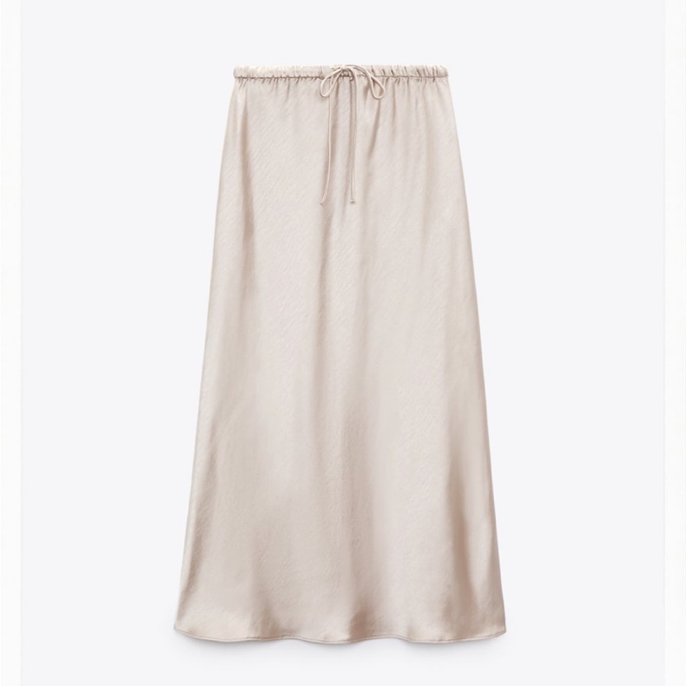 Zara Tan Satin Effect Midi Skirt